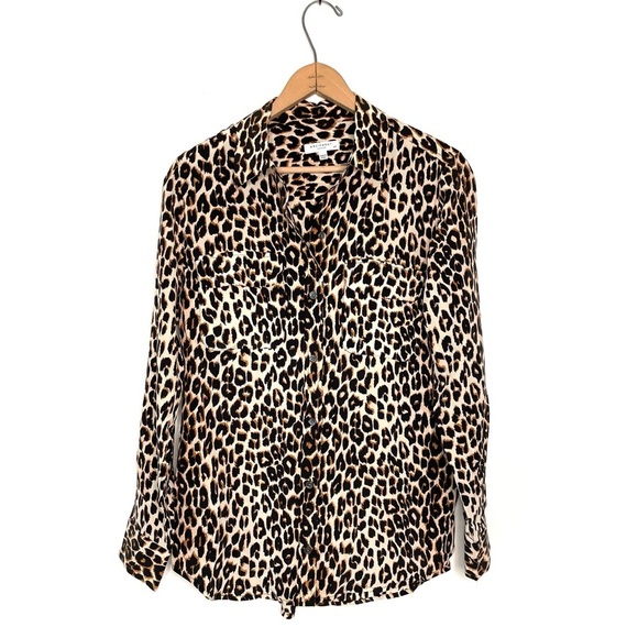 Equipment Femme | Natural Leopard Print Slim Signature Silk Shirt Size Small - Picture 2 of 10